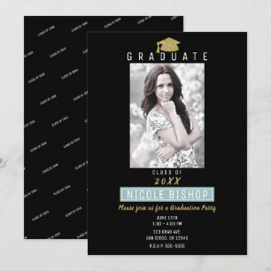 Gold Glitter Abschlusskappe Moderne Abschlussfeier Einladung