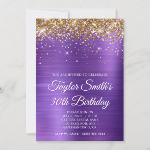 Gold Glitter Amethyst Lila 30. Geburtstag Einladung