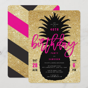 Gold Glitter Ananas Chic Geburtstagseinladung Einladung