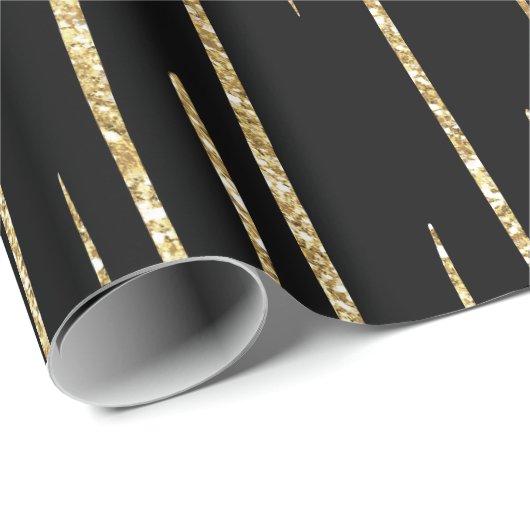 Gold glitter and black stripes birthday geschenkpapier (Rolleneckpunkt)