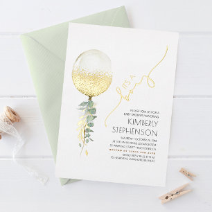 Gold Glitter Ballon Moderne Babyparty Es ist ein J Folieneinladung