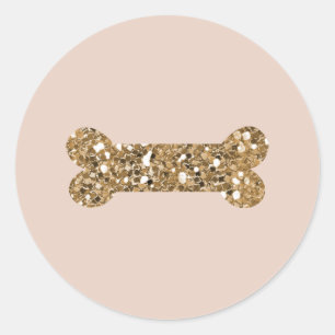 Gold Glitter Beige Rosafarben Hundeknochen Party W Runder Aufkleber