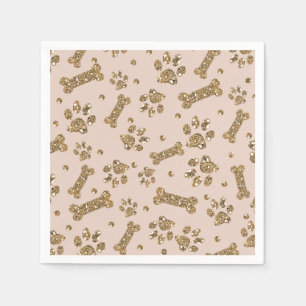 Gold Glitter Beige Rosé Hunde Knochen Welpe Hund Serviette