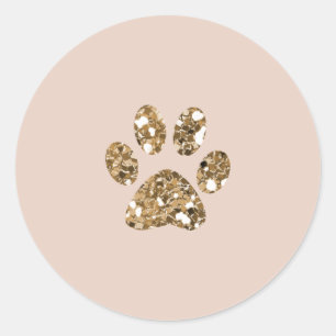 Gold Glitter Beige Röte Pfote Hund Welpe Hundepart Runder Aufkleber