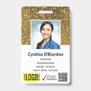 Gold Glitter Betreuer QR Barcode Foto ID Ausweis