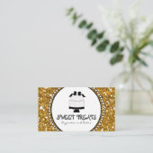 Gold Glitter Black Cake Bakery Business Cards Visitenkarte (Stehend Vorderseite)
