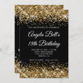 Gold Glitter Black Fancy Monogram 18th Birthday Einladung (Vorne/Hinten)