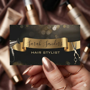 Gold Glitter & Black Glam Haarstylist Visitenkarte