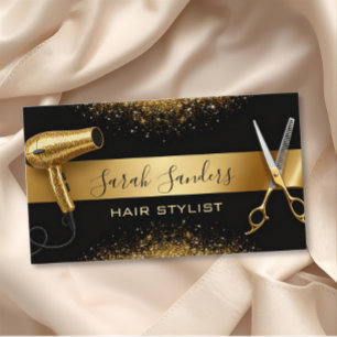 Gold Glitter & Black Glam Hairstylist Visitenkarte