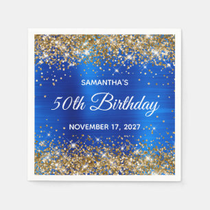 Gold Glitter  Blau Folie 50. Geburtstag Serviette