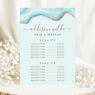 Gold Glitter Blau Marmor Achat Service Preis Menükarte