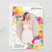 Gold glitter boho bold floral photo graduation ankündigung (Vorderseite)