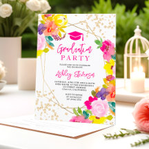 Gold glitter boho bold floral photo graduation
