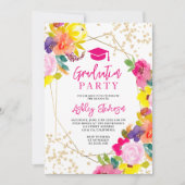 Gold glitter boho bold floral photo graduation einladung (Vorderseite)