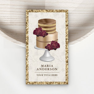 Gold Glitter Bordeaux Florales Tortenbäckerei Visitenkarte