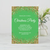 Gold Glitter Border Green Christmas Party Einladung (Stehend Vorderseite)