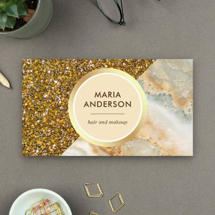 Gold Glitter Braun Marmor Friseursalon Visagist Visitenkarte