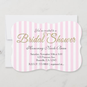 Gold Glitter BRIDAL SHOWER Streifen Rosa Einladung
