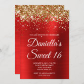 Gold Glitter Bright Red Foil Sweet 16 Einladung (Vorne/Hinten)