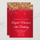 Gold Glitter Bright Red Gradient 18th Birthday Einladung (Vorne/Hinten)