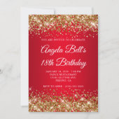 Gold Glitter Bright Red Ombre 18th Birthday Einladung (Vorderseite)