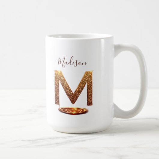 Gold Glitter Buchstabe M Monogramm Geschenk Kaffeetasse (Rechts)