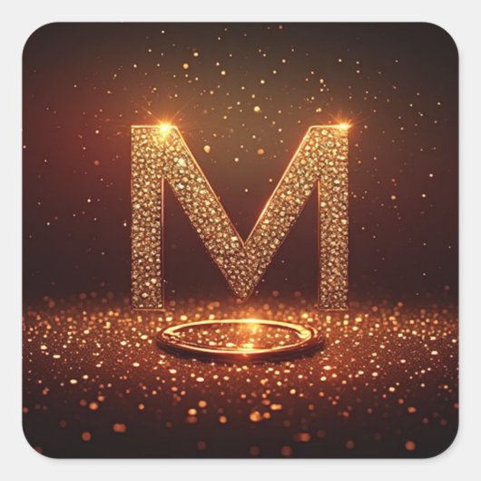 Gold Glitter Buchstabe M Monogramm Geschenk Quadratischer Aufkleber (Vorderseite)