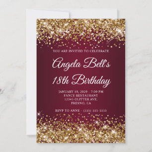 Gold Glitter Burgunder Ombre 18. Geburtstag Einladung