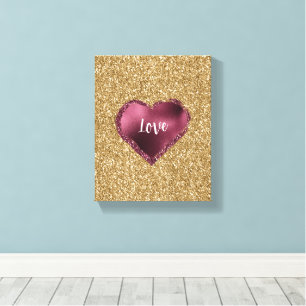 Gold Glitter Burgunderrot Herz Liebe Leinwanddruck