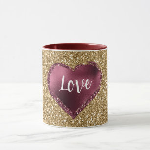 Gold Glitter Burgunderrot Herz Liebe Tasse