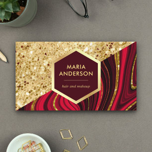 Gold Glitter Burgunderrot Marmor Makeup-Artist Visitenkarte