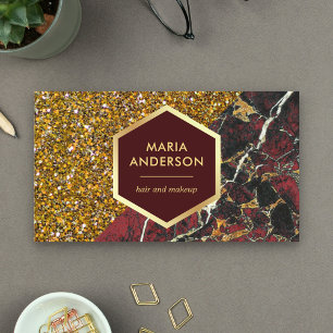 Gold Glitter Burgunderrot Marmor Makeup-Artist Visitenkarte