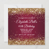 Gold Glitter Burgundy Ombre 90th Birthday Einladung (Vorderseite)