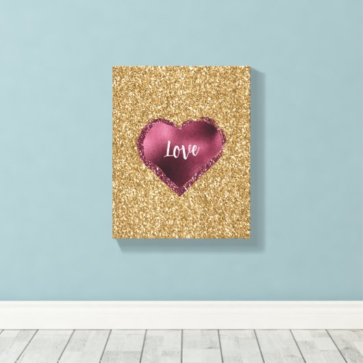 Gold Glitter Burgundy Red Heart Love Leinwanddruck (Insitu (Holzboden))