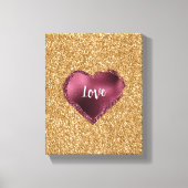 Gold Glitter Burgundy Red Heart Love Leinwanddruck (Vorderseite)