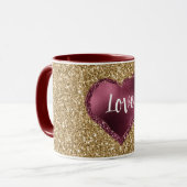 Gold Glitter Burgundy Red Heart Love Tasse (Vorderseite Links)