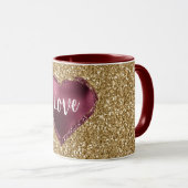 Gold Glitter Burgundy Red Heart Love Tasse (VorderseiteRechts)