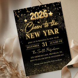 Gold Glitter Cheers to the New Year Invitation Einladung