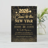 Gold Glitter Cheers to the New Year Invitation Einladung (Stehend Vorderseite)
