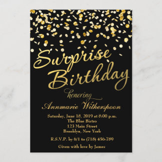 Gold Glitter Confetti Surprise Birthday Invitation Einladung
