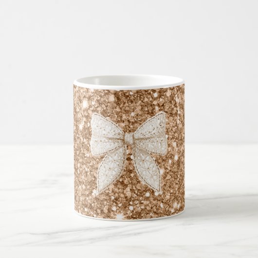 Gold Glitter Creme Falsche Spitze Schleife Kaffeetasse (Mittel)