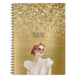 Gold Glitter Dame rote Haare Notizblock