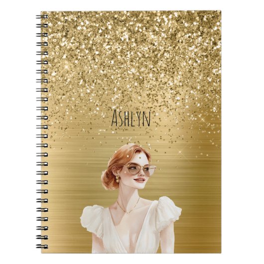 Gold Glitter Dame rote Haare Notizblock (Vorderseite)