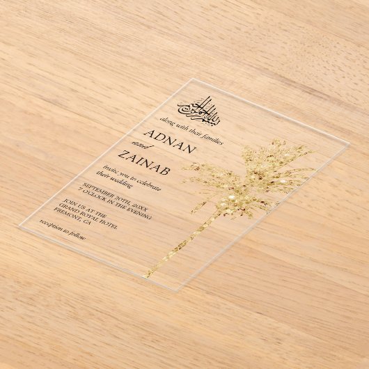 Gold Glitter Date Palm Muslim Wedding Acryleinladungen (Ablage )
