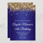 Gold Glitter Deep Blue Gradient 18th Birthday Einladung (Vorne/Hinten)