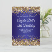 Gold Glitter Deep Blue Ombre 18th Birthday Einladung (Stehend Vorderseite)