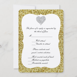 Gold Glitter Diamant Herz Antwortkarte Einladung