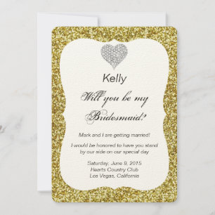 Gold Glitter Diamant Herz Brautjungfer Karte