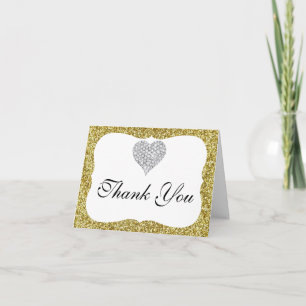 Gold Glitter Diamant Herz Danke Karte