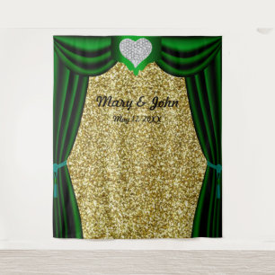 Gold Glitter Diamant Herz Grüne Vorhang Kulisse Wandteppich